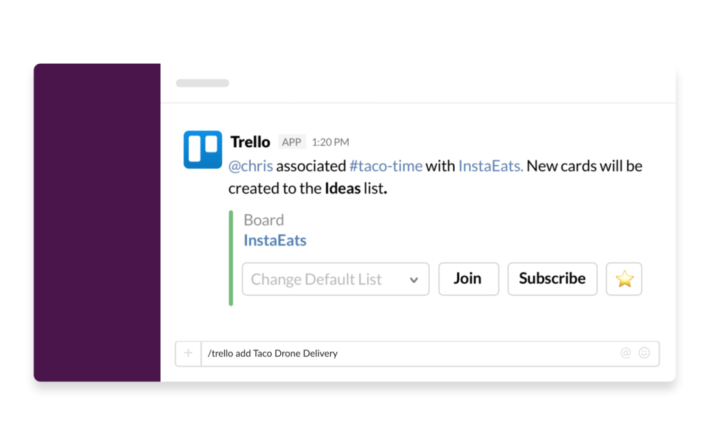 An image of the Trello app being used in Slack