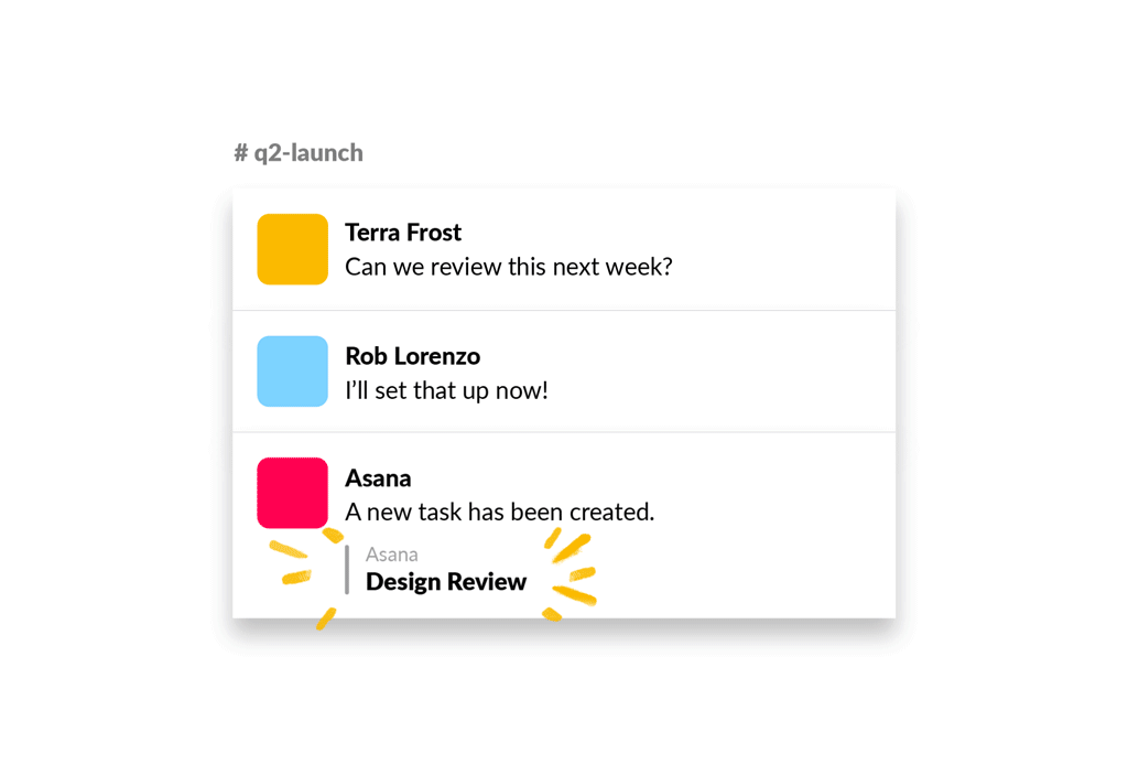 An image of a new task created in Slack with the Asana app